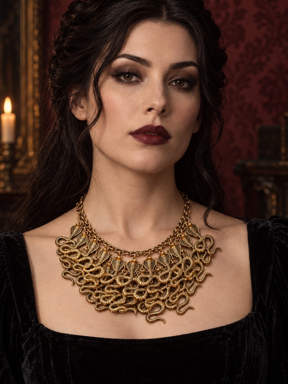 Vintage Gothic Cobra Antique Charm Collar Necklace